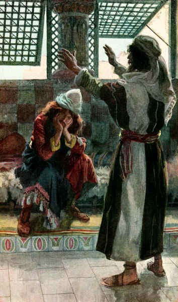 Le prophète Nathan réprimandant David dans une œuvre de James Tissot.